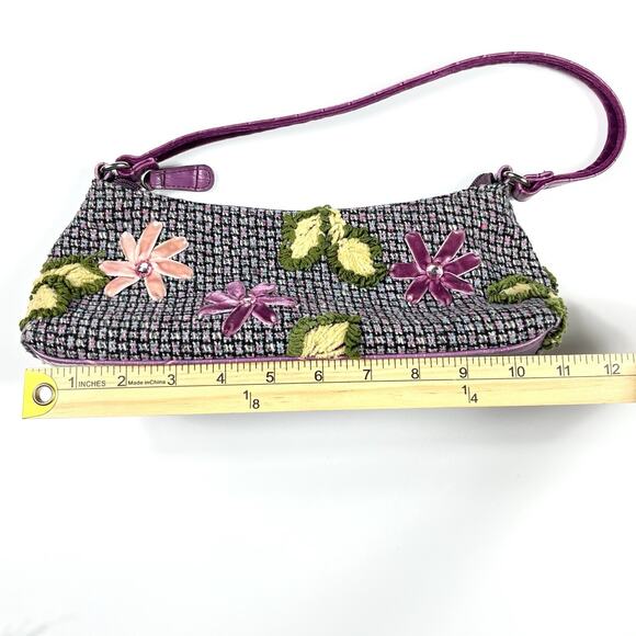 Vintage Womens Embroidered Rhinestone Velvet Floral Shoulder Bag Purse Boho - Picture 13 of 13